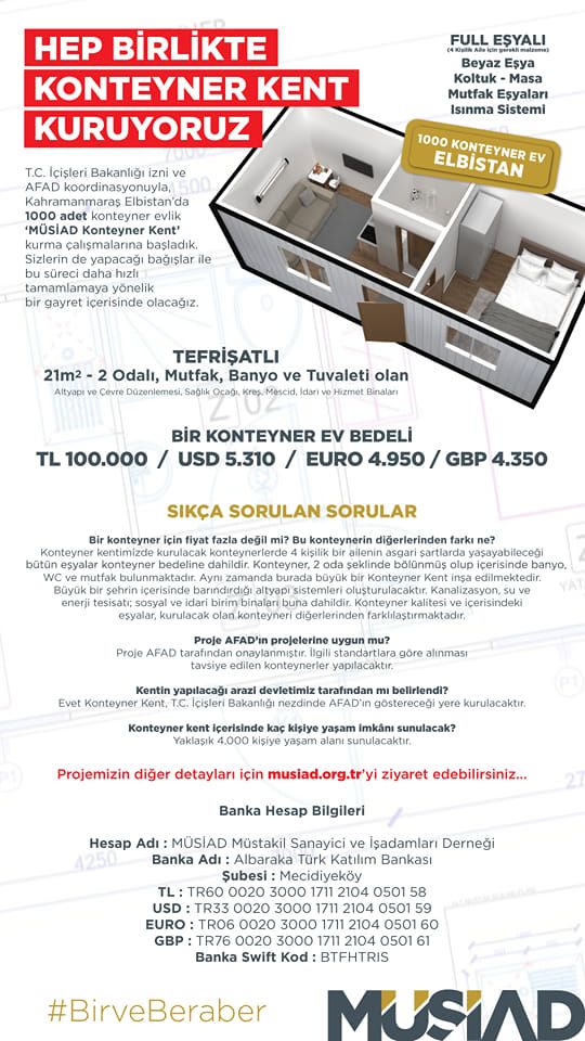  MÜSİAD Konteyner Kent çalışmalarımıza devam ediyoruz